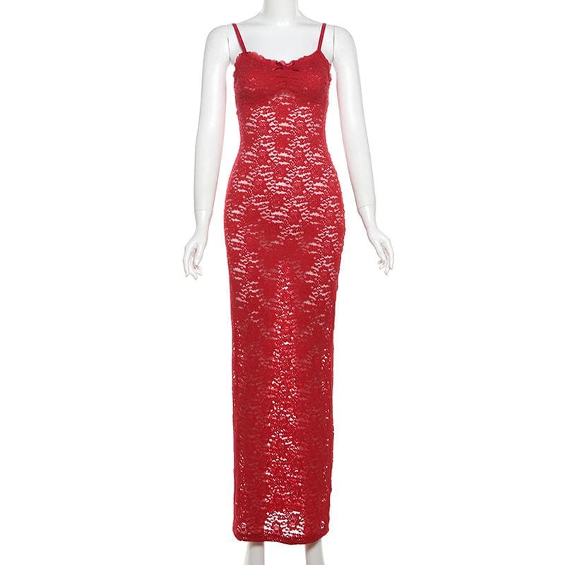 Sultry Red Lace Maxi Dress | Backless & Figure-Flattering for Fall & Holiday Glamour