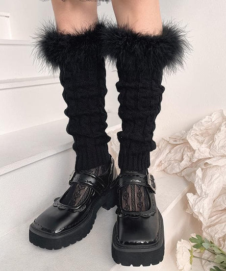 Cozy Fall Chic: Faux Fur Trim Cable Knit Leg Warmers - Y2K Style for Women
