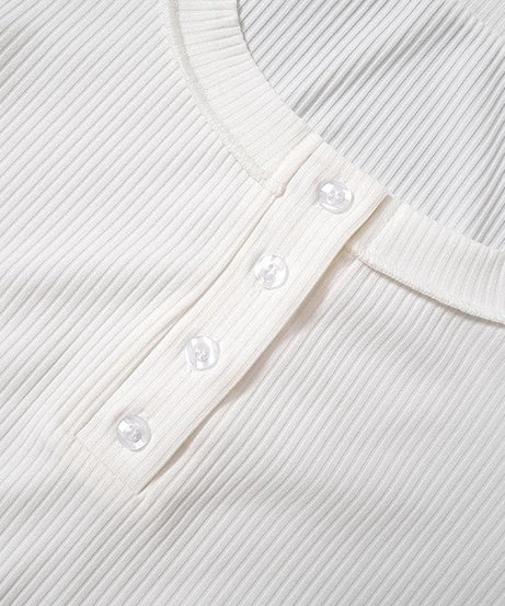 Cozy Chic White Ribbed Henley Crop Top | Long Sleeve Fall Essential for Women