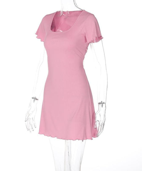 Cute Pink Ribbed Knit Mini Dress with Lettuce Trim - Fall Ready Style