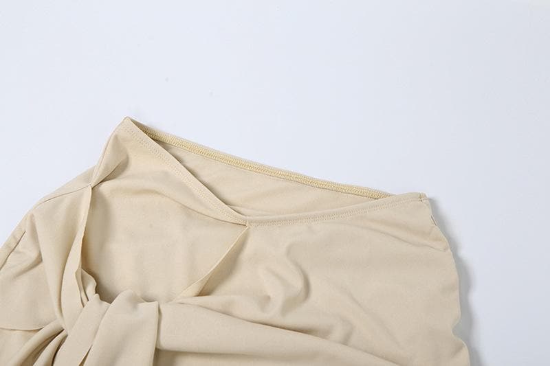 Chic Fall Nights: One-Shoulder Floral Bandeau & Draped Knot Mini Skirt Set