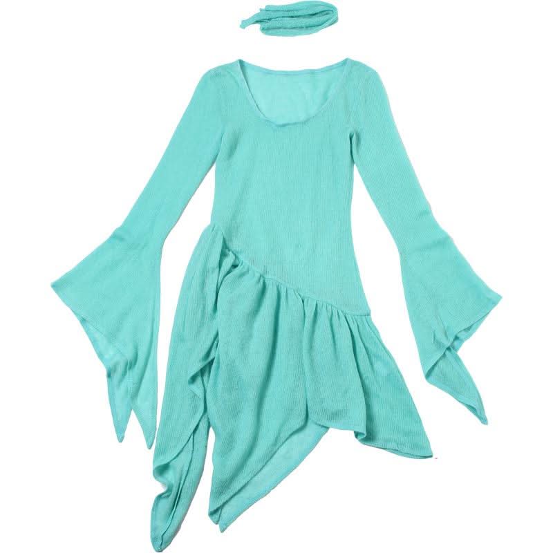 Enchanting Aqua Ruffle Knit Mini Dress - Whimsical Asymmetrical Fall Tunic