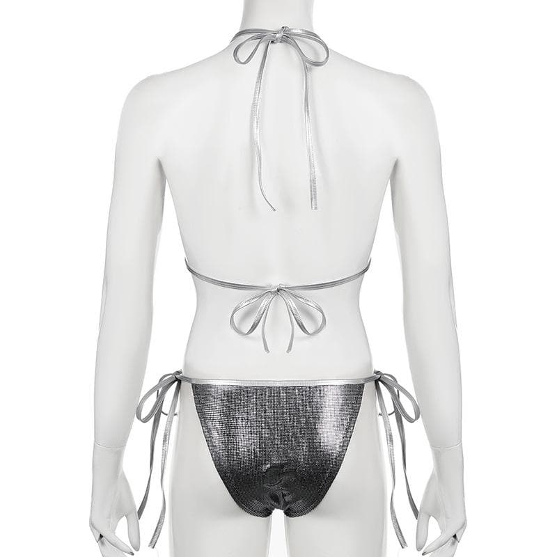 Dazzling Metallic Halter Bikini Set | Sparkle Tie-Side Swimwear for Resort & Parties