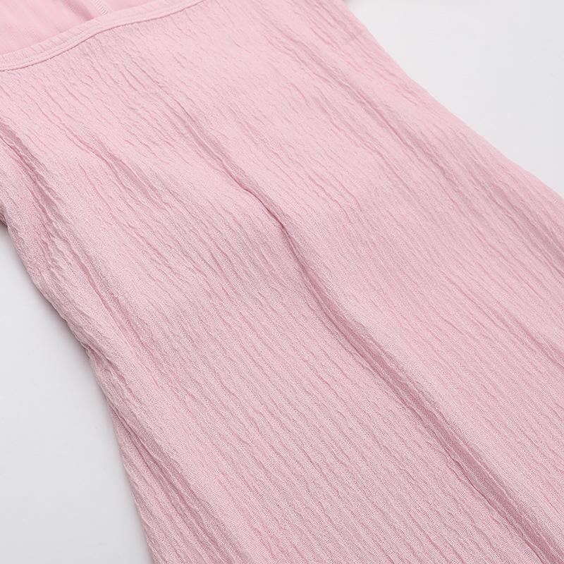 Cozy-Chic Blush Pink Ribbed Knit Midi Dress - Square Neck Long Sleeve for Fall