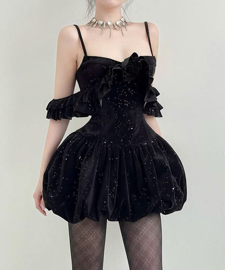 Stardust Rose Velvet Mini Dress - Glamorous 2-Way Off-Shoulder for Holiday Parties & NYE