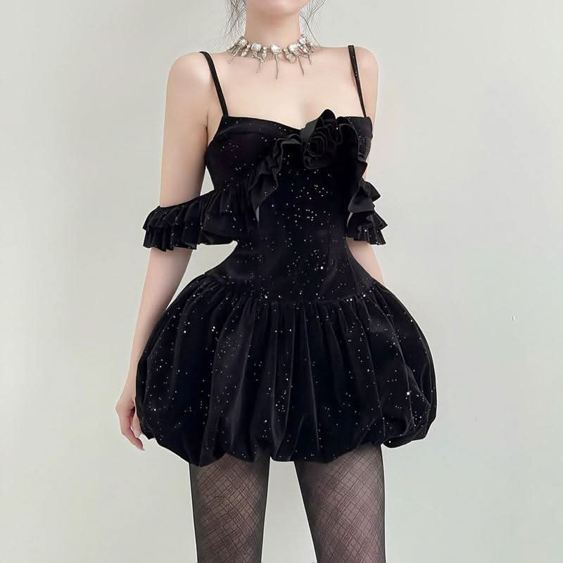 Stardust Rose Velvet Mini Dress - Glamorous 2-Way Off-Shoulder for Holiday Parties & NYE