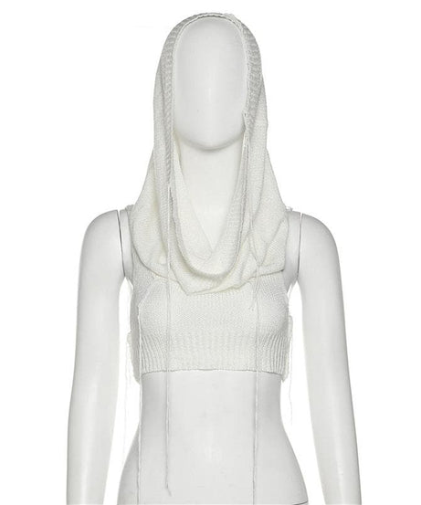 Edgy Knit Sleeveless Hooded Crop Top for Fall – Chic Streetwear Essential