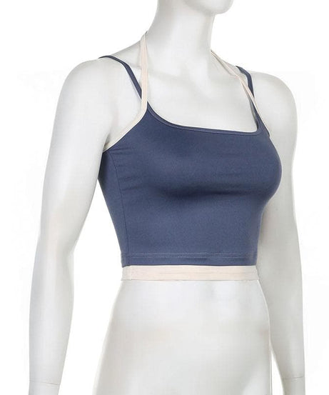 Chic Black & White Contrast Halter Crop Top – Essential Fall Style