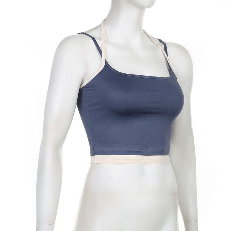 Chic Black & White Contrast Halter Crop Top – Essential Fall Style