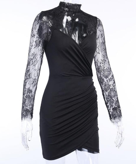 The Sultry Black Lace Illusion Mini Dress - Your Essential for Fall & Holiday Nights