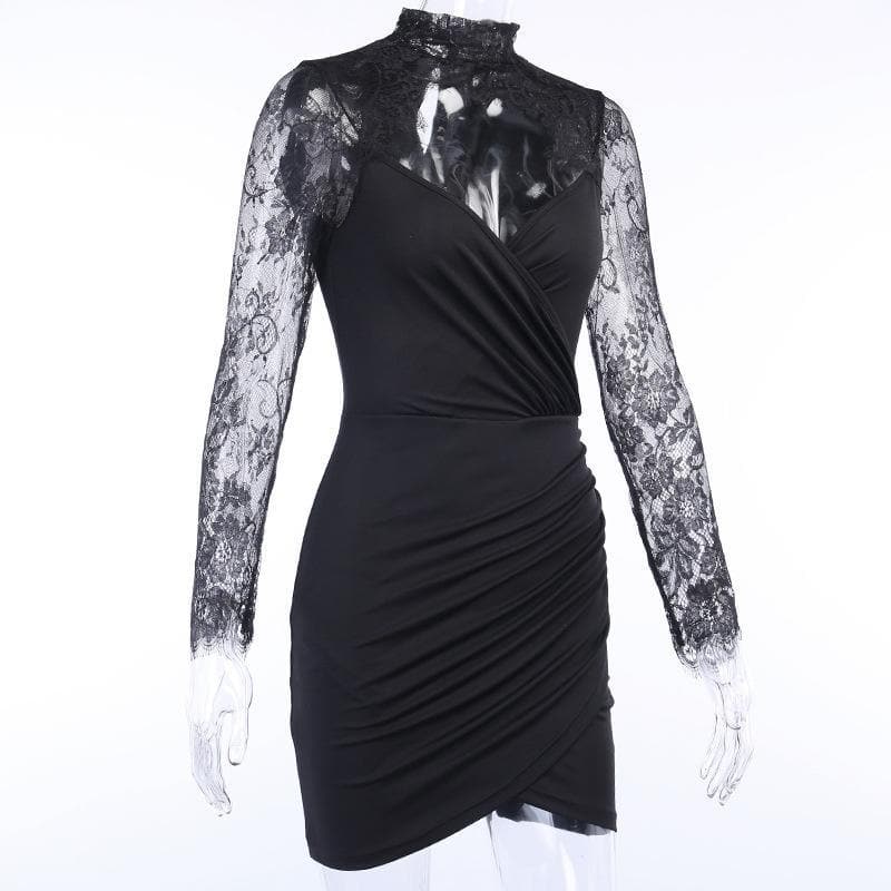 The Sultry Black Lace Illusion Mini Dress - Your Essential for Fall & Holiday Nights