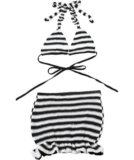 Fall Getaway Chic: Striped Knit Halter Top & Ruffle Mini Skirt Set