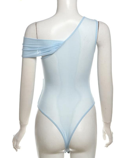 Effortless Chic: Sheer Ruched One-Shoulder Bodysuit - Your Fall Going-Out Essential!