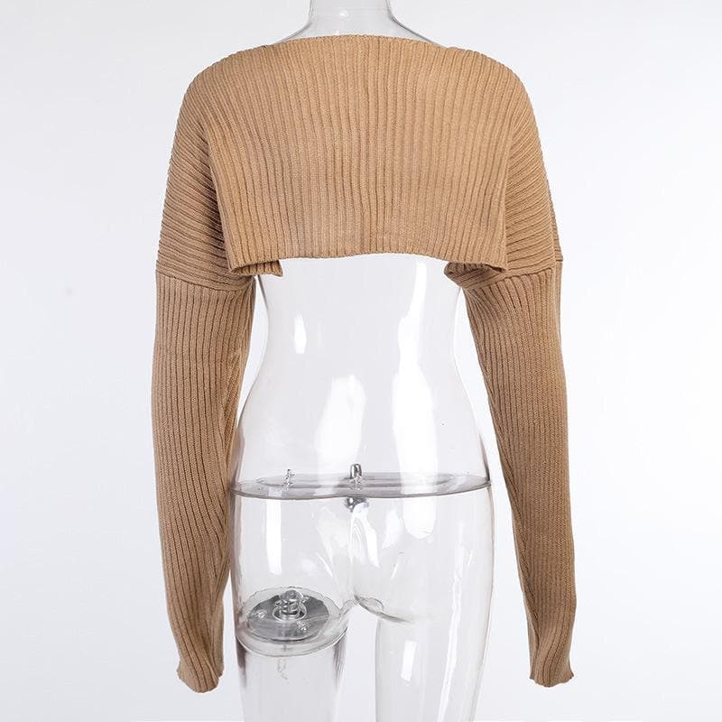 Effortless Fall Chic: Women's Camel Ribbed Knit Cropped Shrug Top