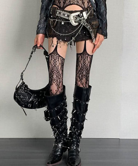 Enchanting Lavender Lace Suspender Tights - Your Edgy Fall & Halloween Statement Piece