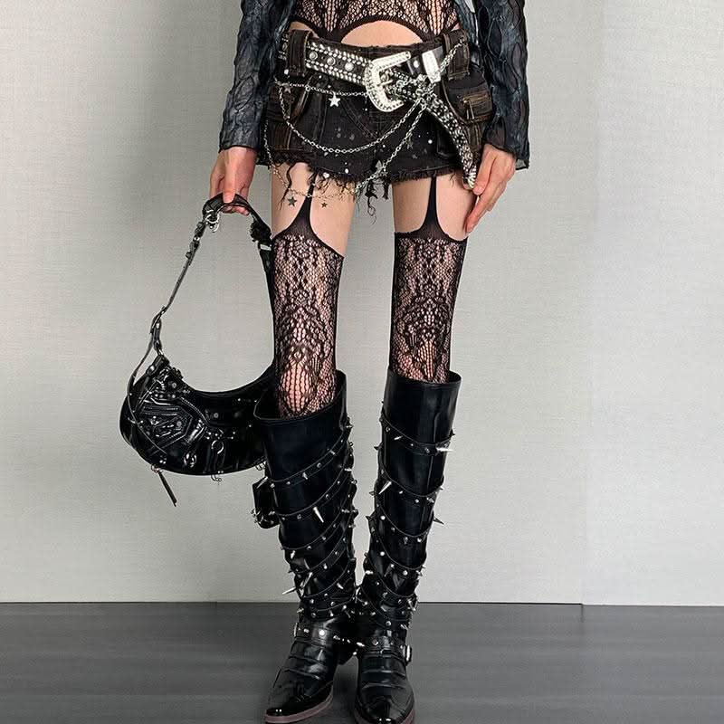 Enchanting Lavender Lace Suspender Tights - Your Edgy Fall & Halloween Statement Piece