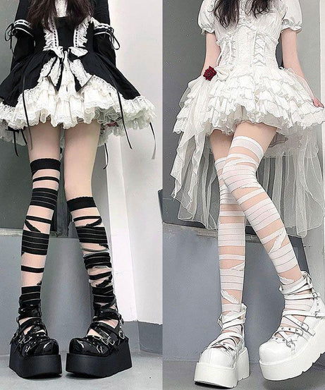 Spooky Season Essential: Gothic Bandage Thigh High Socks – Perfect for Halloween Costumes & Edgy Alt Fashion