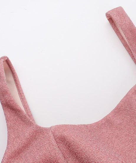 Glam Pink Shimmer Mini Dress - Square Neck A-Line for Fall & Holiday Parties