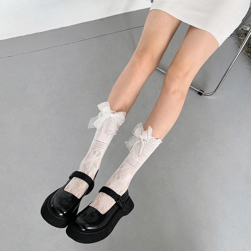 Delicate Sparkle Bow Sheer Ankle Socks | Fall Gothcore & Dark Academia Style