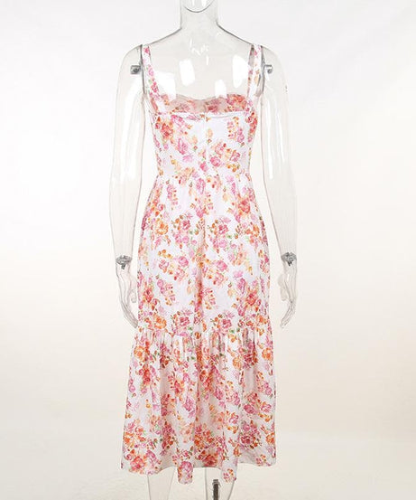 Enchanting Floral Ruched Midi Dress - Sweetheart Style for Fall Flair & Vacation Charm
