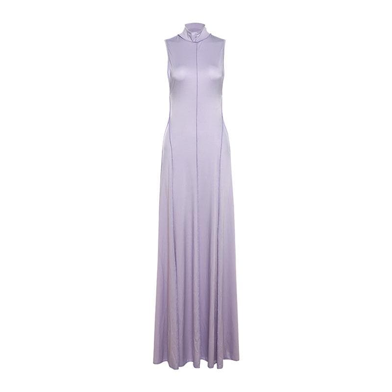 Women's Lavender Mock Neck Maxi Dress | Elegant Stitch Detail, Fall & Holiday Ready