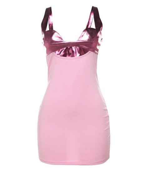 Y2K Glam Metallic Pink Bust Mini Dress - Your Head-Turning Look for Fall Nights & Holiday Parties
