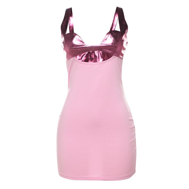 Y2K Glam Metallic Pink Bust Mini Dress - Your Head-Turning Look for Fall Nights & Holiday Parties