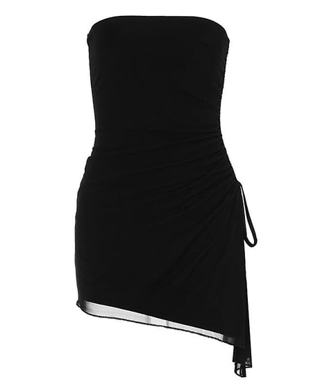 The 'Allure' Black Ruched Mini Dress - Strapless, Adjustable & Chic for Fall Nights Out