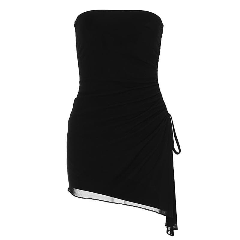 The 'Allure' Black Ruched Mini Dress - Strapless, Adjustable & Chic for Fall Nights Out