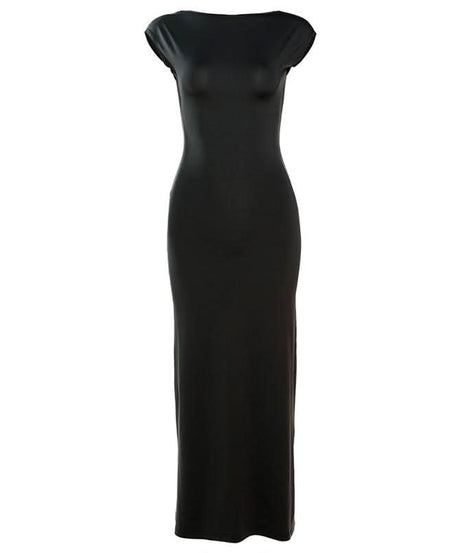 Autumn Chic: Women's Cap Sleeve Bodycon Maxi Dress with Elegant Open Back