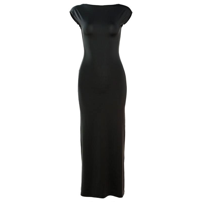 Autumn Chic: Women's Cap Sleeve Bodycon Maxi Dress with Elegant Open Back