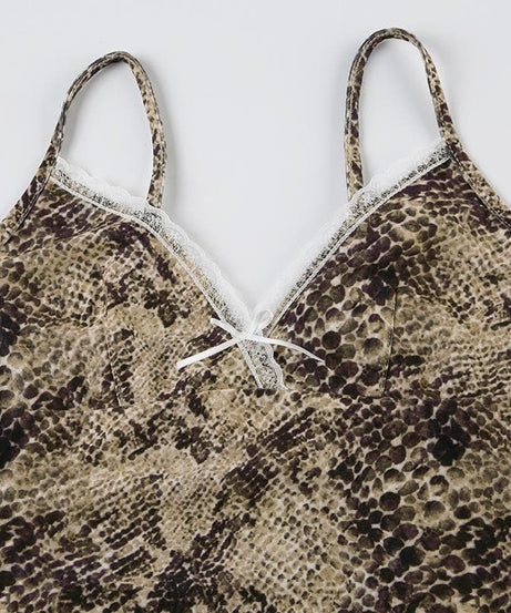 Wildly Chic: Snakeskin Print Lace Trim Cami with Bow | Fall & Beyond