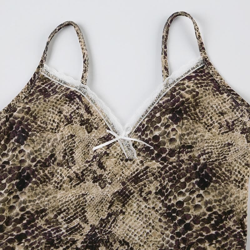 Wildly Chic: Snakeskin Print Lace Trim Cami with Bow | Fall & Beyond
