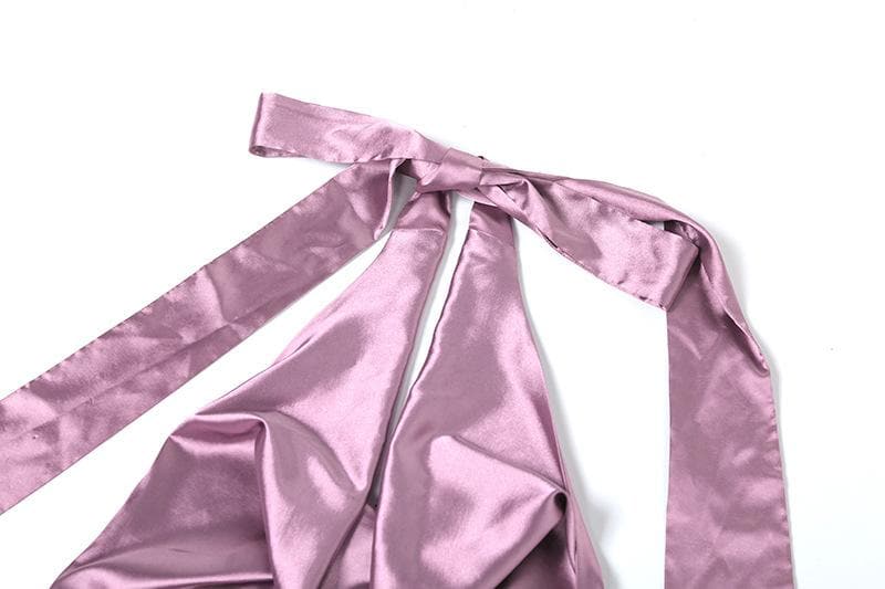 Plum Satin Halter Mini Dress: Cowl Neck Asymmetrical Drape for Fall & Holiday Parties