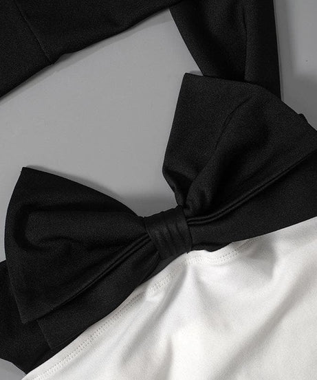 Elegant White Off-Shoulder Mini Dress with Statement Black Bow - Fall Party & Date Night Ready