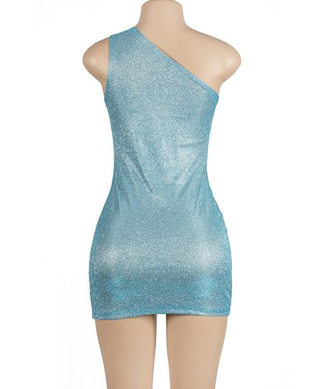 Dazzling Sky Blue Glitter One-Shoulder Bodycon Mini Dress - Fall & Holiday Party Ready