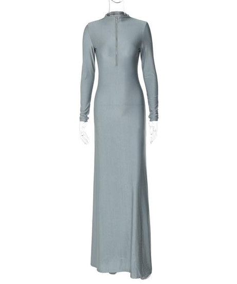 Effortless Fall Chic: Women's Long Sleeve High-Neck Zip Maxi Dress