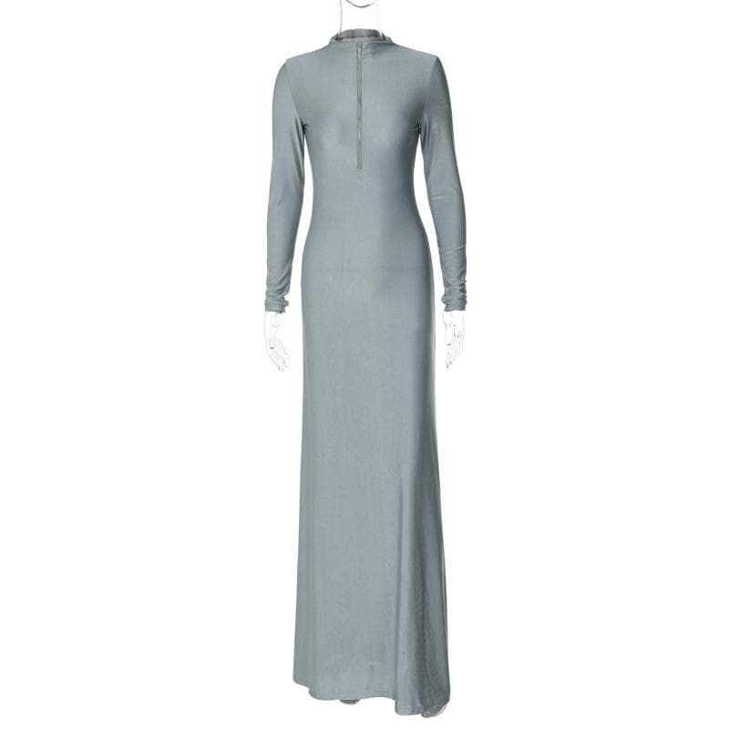 Effortless Fall Chic: Women's Long Sleeve High-Neck Zip Maxi Dress