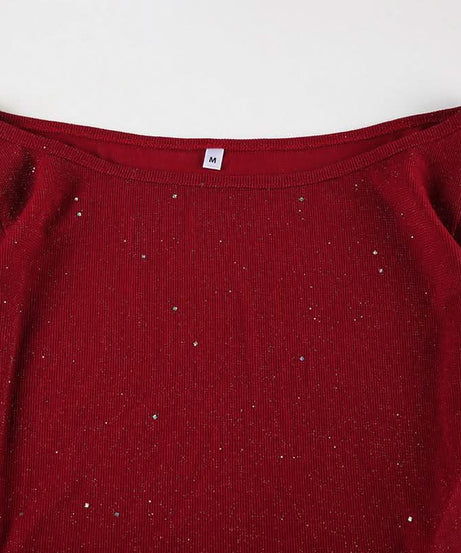 Dazzling Burgundy Sparkle Crop Top & Mini Skirt Set - Your Fall & Holiday Glam Go-To
