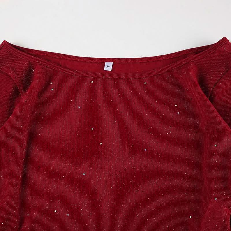 Dazzling Burgundy Sparkle Crop Top & Mini Skirt Set - Your Fall & Holiday Glam Go-To