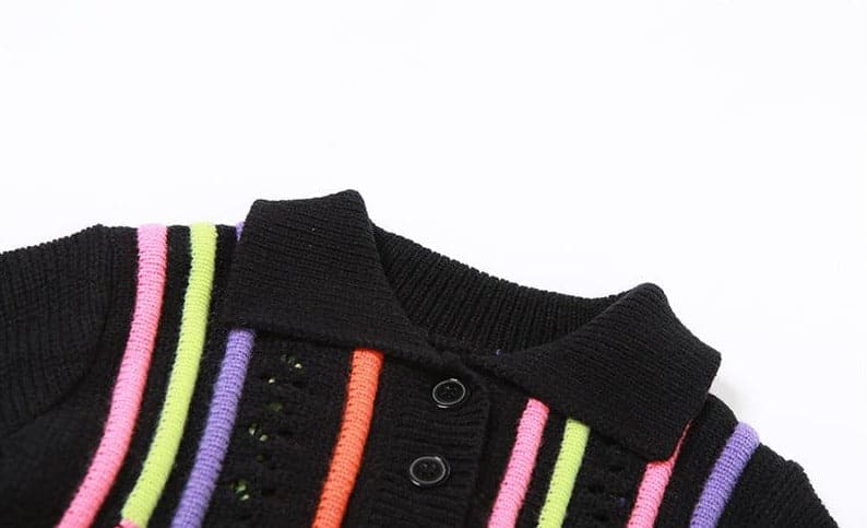 Vibrant Neon Stripe Knit Crop Top & Shorts Set | Fall Party & Getaway Ready