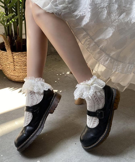 Enchanting Black Lace Ruffle Ankle Socks with Satin Bows - Vintage Charm for Fall & Halloween