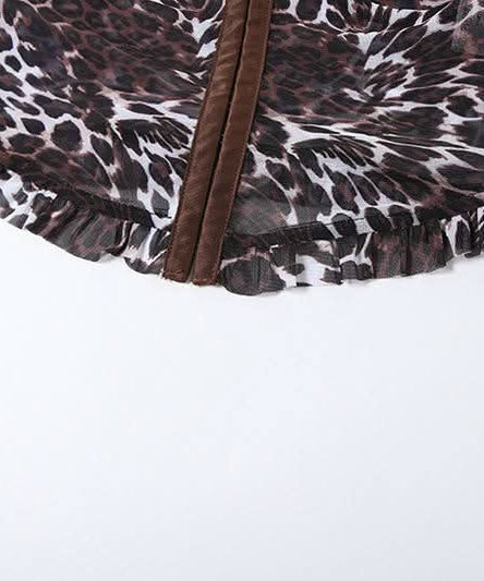 Wild Instincts Leopard Mesh Cami & Ruffle Shorts Set - Fierce Fall Loungewear