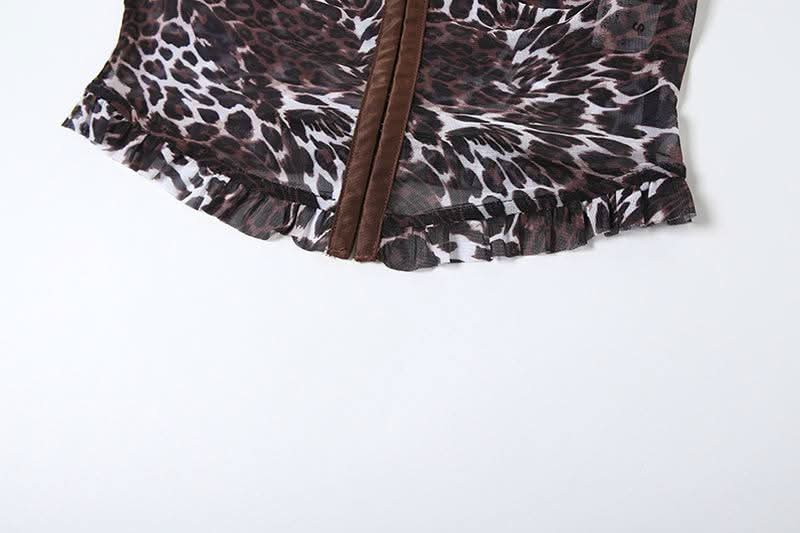 Wild Instincts Leopard Mesh Cami & Ruffle Shorts Set - Fierce Fall Loungewear