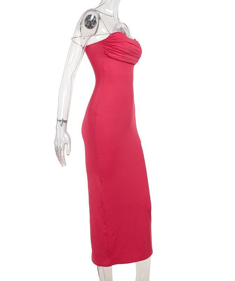 Fuchsia Ruched Sweetheart Bodycon Midi Dress - Elegant Fall & Holiday Party Attire