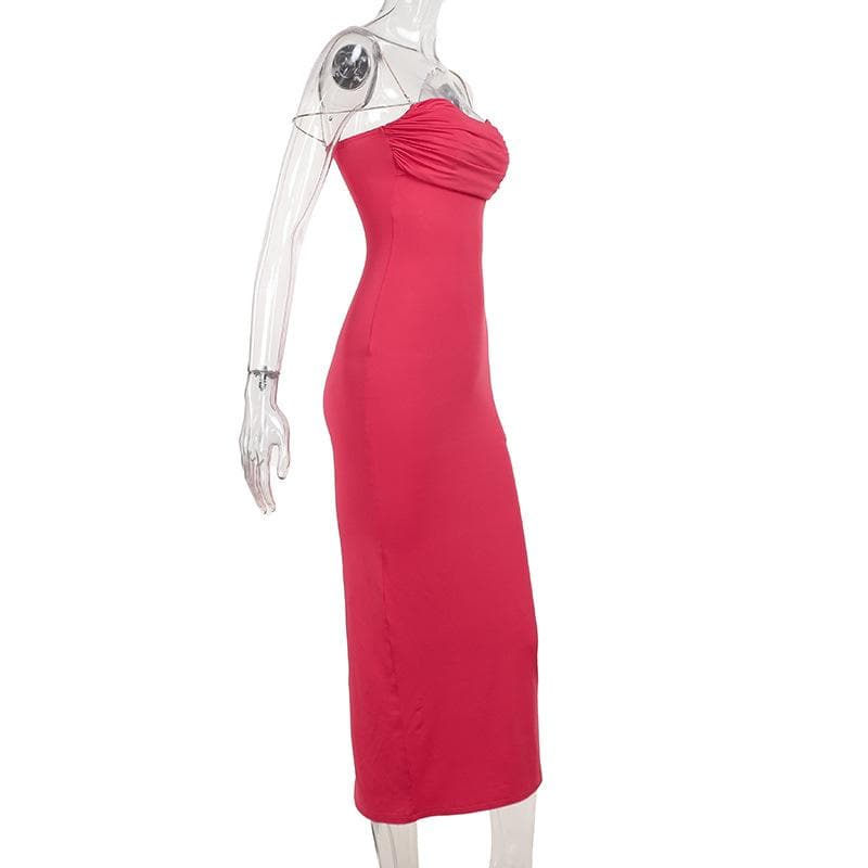 Fuchsia Ruched Sweetheart Bodycon Midi Dress - Elegant Fall & Holiday Party Attire