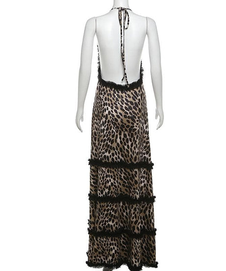 Fall Rendezvous: Luxe Leopard Ruffle Halter Maxi Dress – Your Head-Turning Style Statement