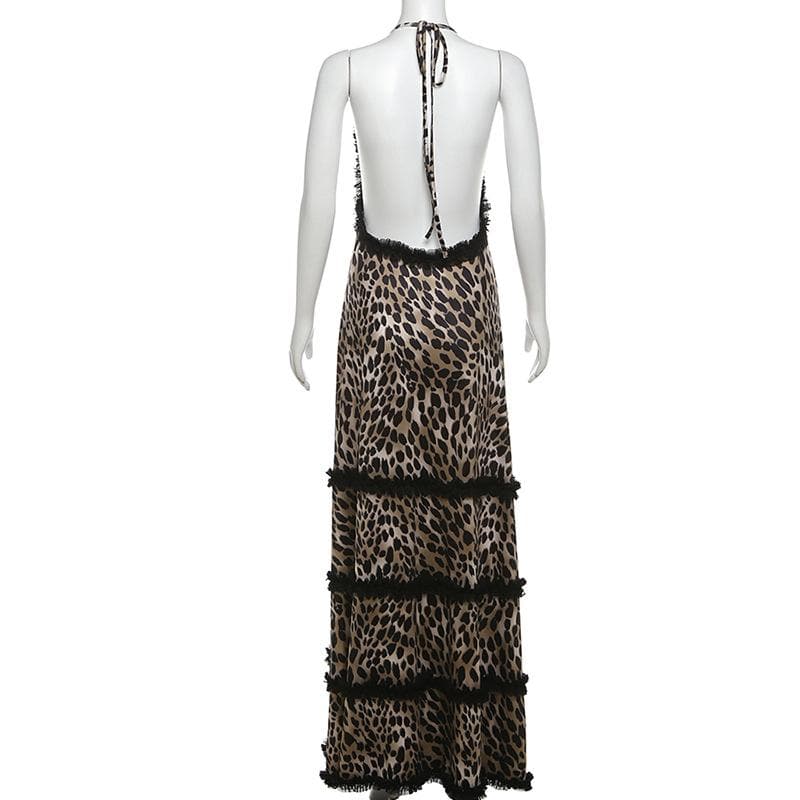 Fall Rendezvous: Luxe Leopard Ruffle Halter Maxi Dress – Your Head-Turning Style Statement