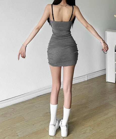 Confident Chic: Ruched Lace Patchwork Bodycon Mini Dress – Sassy Fall Style for American Women