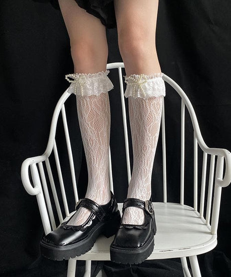 Enchanting Sheer Lace Bow Knee High Socks | Gothic Glam & Dark Academia Fall Fashion